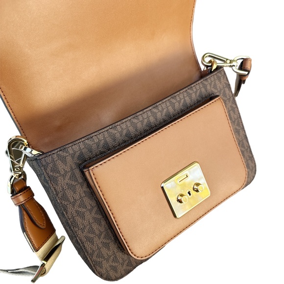 Michael Kors Flap Should Bag Brown MK Gold Stripe - Picture 5 of 6